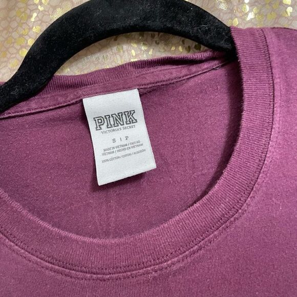 PINK Victorias Secret maroon/white logo campus long sleeve, size S - Picture 4 of 4
